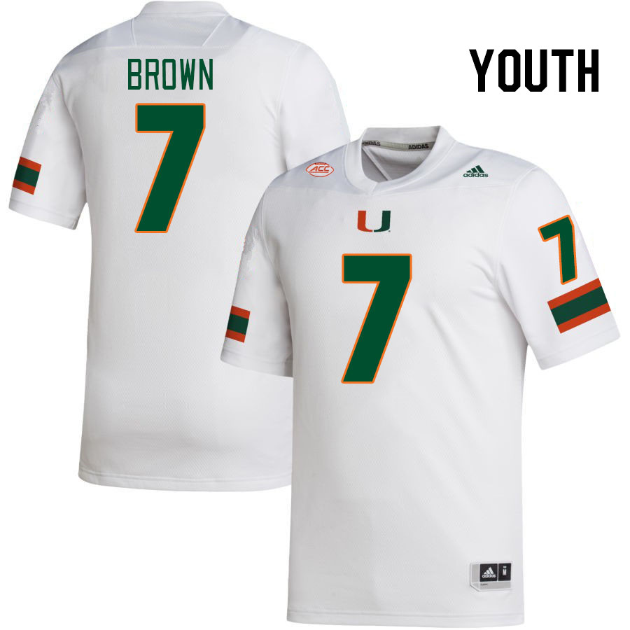 Youth #7 Davonte Brown Miami Hurricanes College Football Jerseys Stitched-White - Click Image to Close